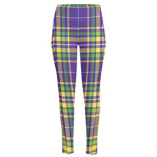 Mardi Gras Tartan Plaid Pattern Print High-Waisted Pocket Leggings