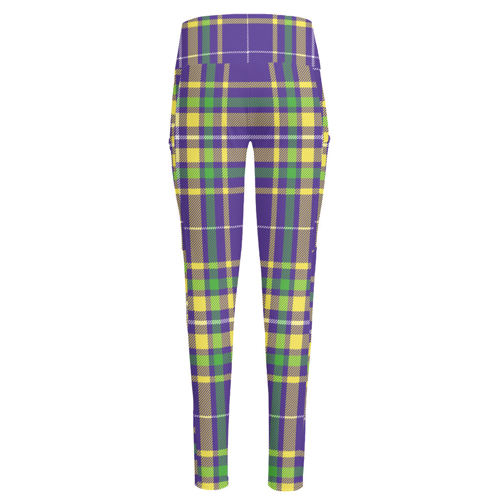 Mardi Gras Tartan Plaid Pattern Print High-Waisted Pocket Leggings