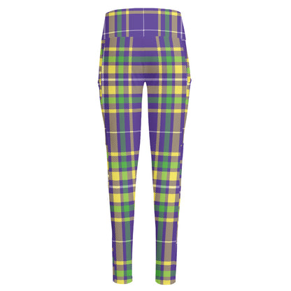 Mardi Gras Tartan Plaid Pattern Print High-Waisted Pocket Leggings