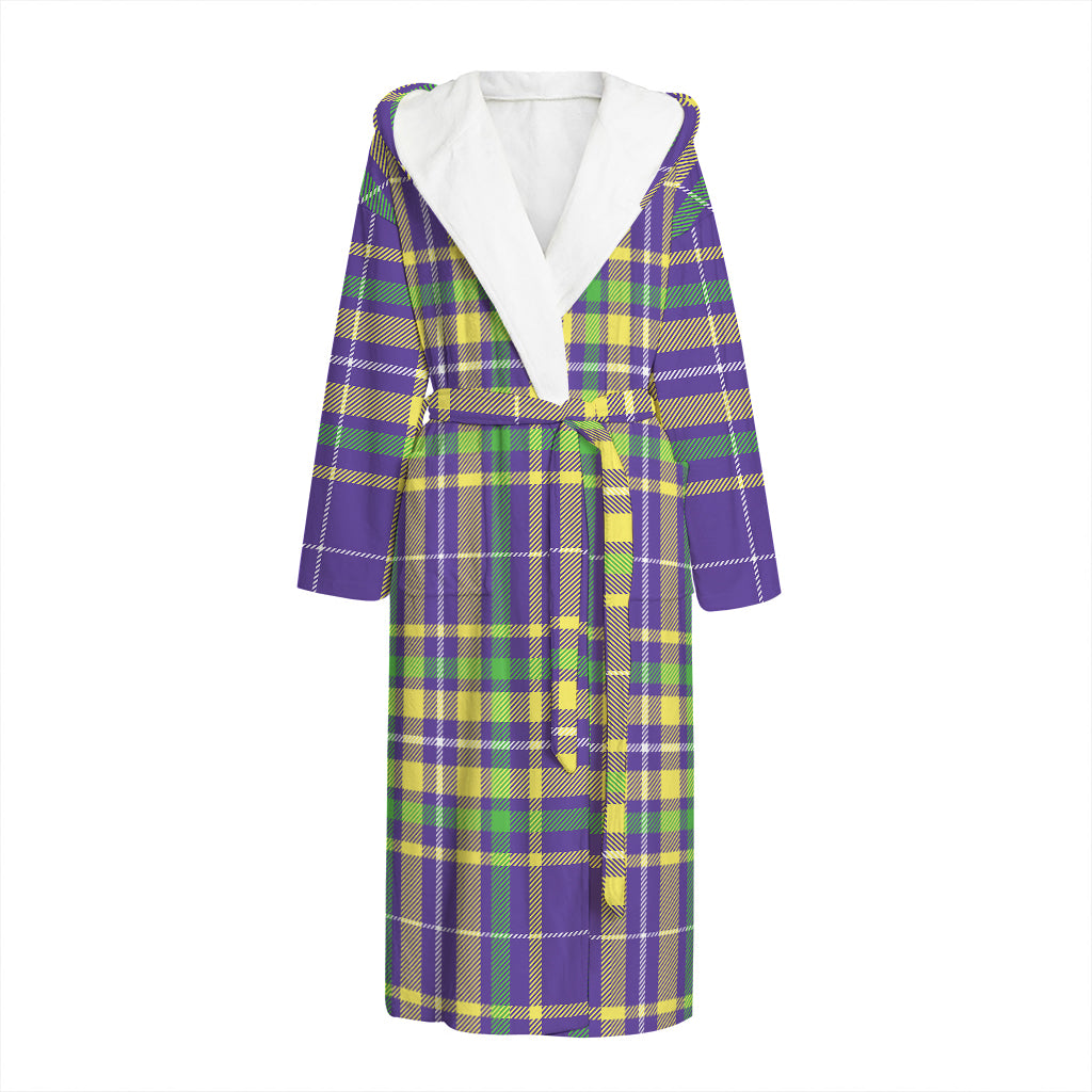 Mardi Gras Tartan Plaid Pattern Print Hooded Bathrobe