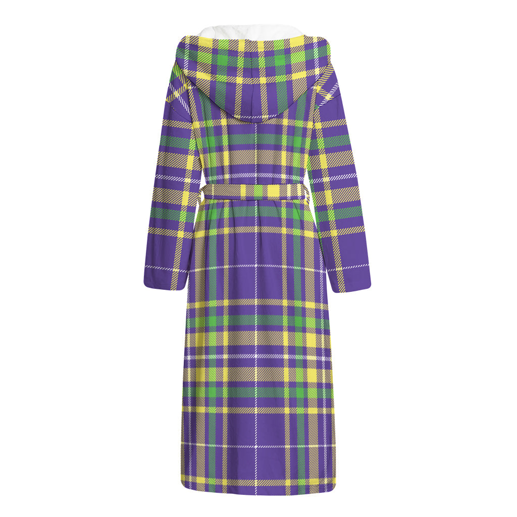 Mardi Gras Tartan Plaid Pattern Print Hooded Bathrobe