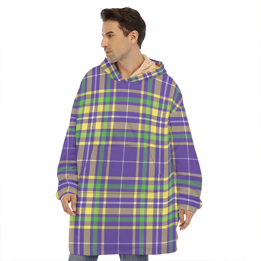 Mardi Gras Tartan Plaid Pattern Print Hoodie Blanket