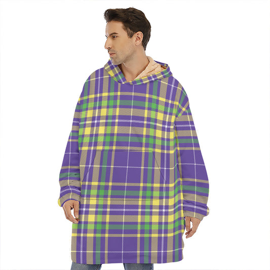 Mardi Gras Tartan Plaid Pattern Print Hoodie Blanket