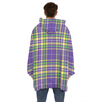 Mardi Gras Tartan Plaid Pattern Print Hoodie Blanket