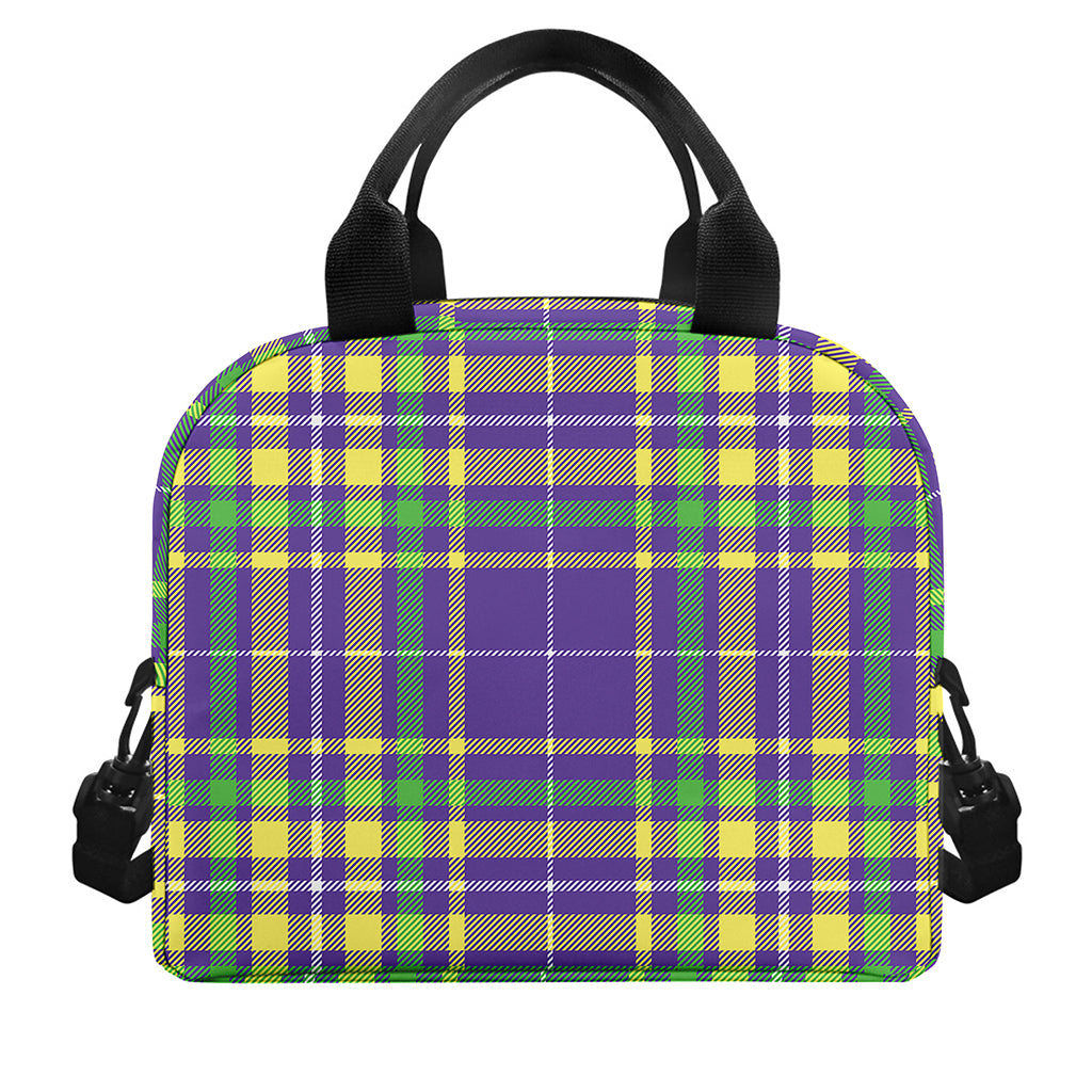 Mardi Gras Tartan Plaid Pattern Print Insulated Lunch Bag