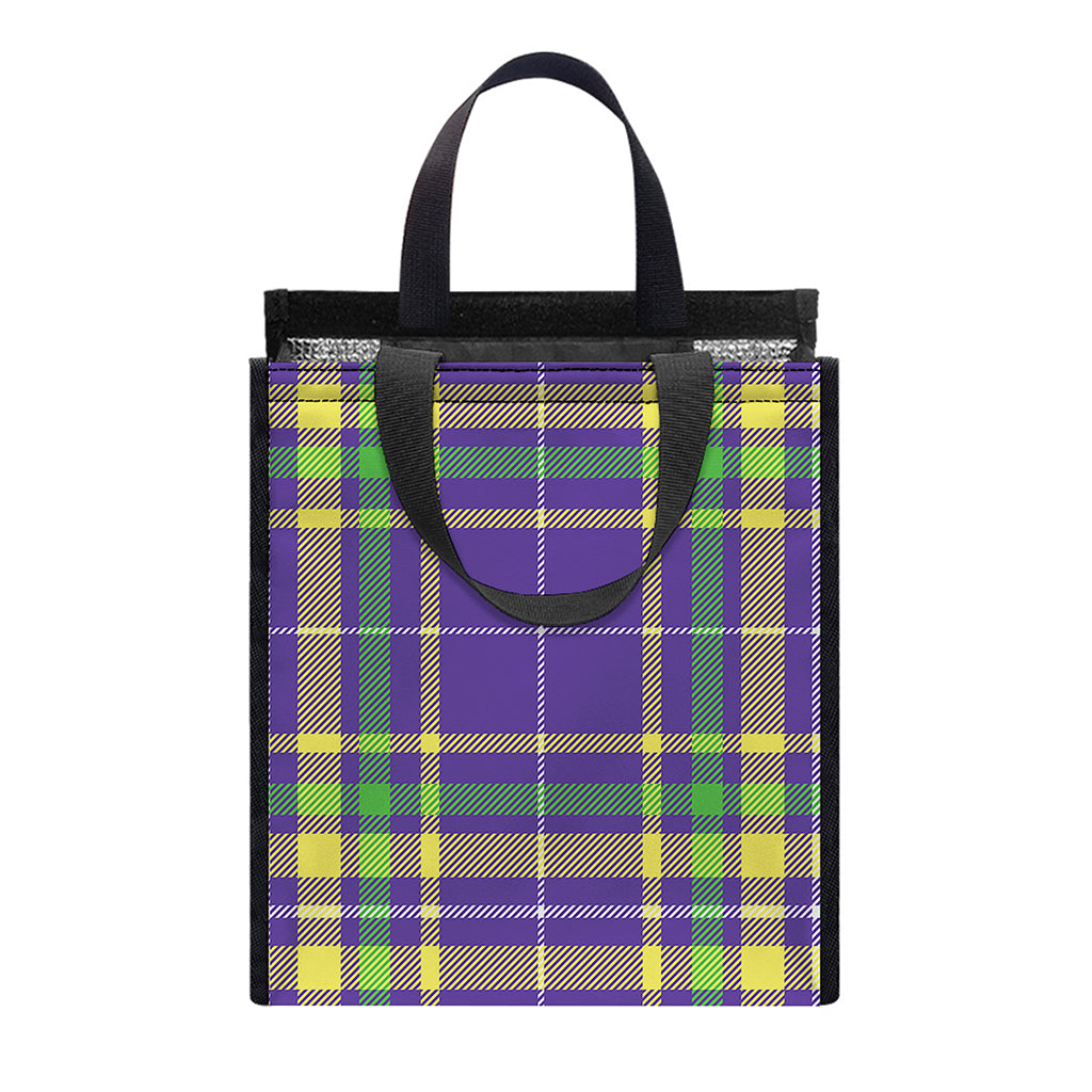 Mardi Gras Tartan Plaid Pattern Print Insulated Lunch Tote