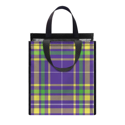 Mardi Gras Tartan Plaid Pattern Print Insulated Lunch Tote