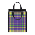 Mardi Gras Tartan Plaid Pattern Print Insulated Lunch Tote
