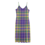 Mardi Gras Tartan Plaid Pattern Print Jersey Midi Cami Dress
