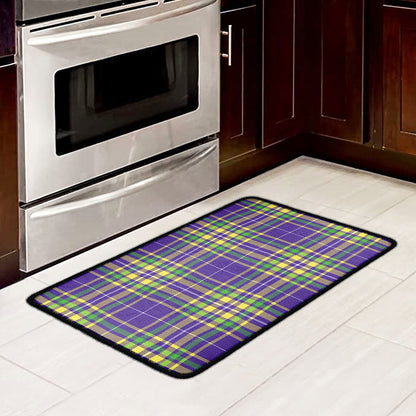 Mardi Gras Tartan Plaid Pattern Print Kitchen Mat