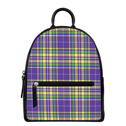 Mardi Gras Tartan Plaid Pattern Print Leather Backpack
