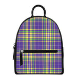 Mardi Gras Tartan Plaid Pattern Print Leather Backpack
