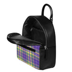 Mardi Gras Tartan Plaid Pattern Print Leather Backpack