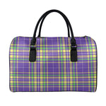Mardi Gras Tartan Plaid Pattern Print Leather Duffle Bag