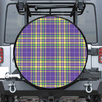 Mardi Gras Tartan Plaid Pattern Print Leather Spare Tire Cover