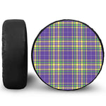Mardi Gras Tartan Plaid Pattern Print Leather Spare Tire Cover