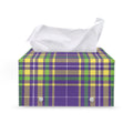 Mardi Gras Tartan Plaid Pattern Print Leather Tissue Box Cover