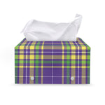 Mardi Gras Tartan Plaid Pattern Print Leather Tissue Box Cover