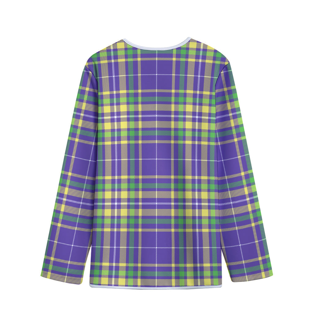 Mardi Gras Tartan Plaid Pattern Print Long Sleeve Short Coat