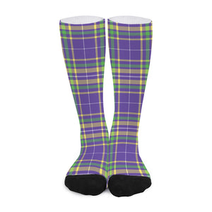 Mardi Gras Tartan Plaid Pattern Print Long Socks