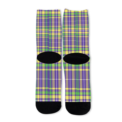 Mardi Gras Tartan Plaid Pattern Print Long Socks