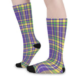 Mardi Gras Tartan Plaid Pattern Print Long Socks