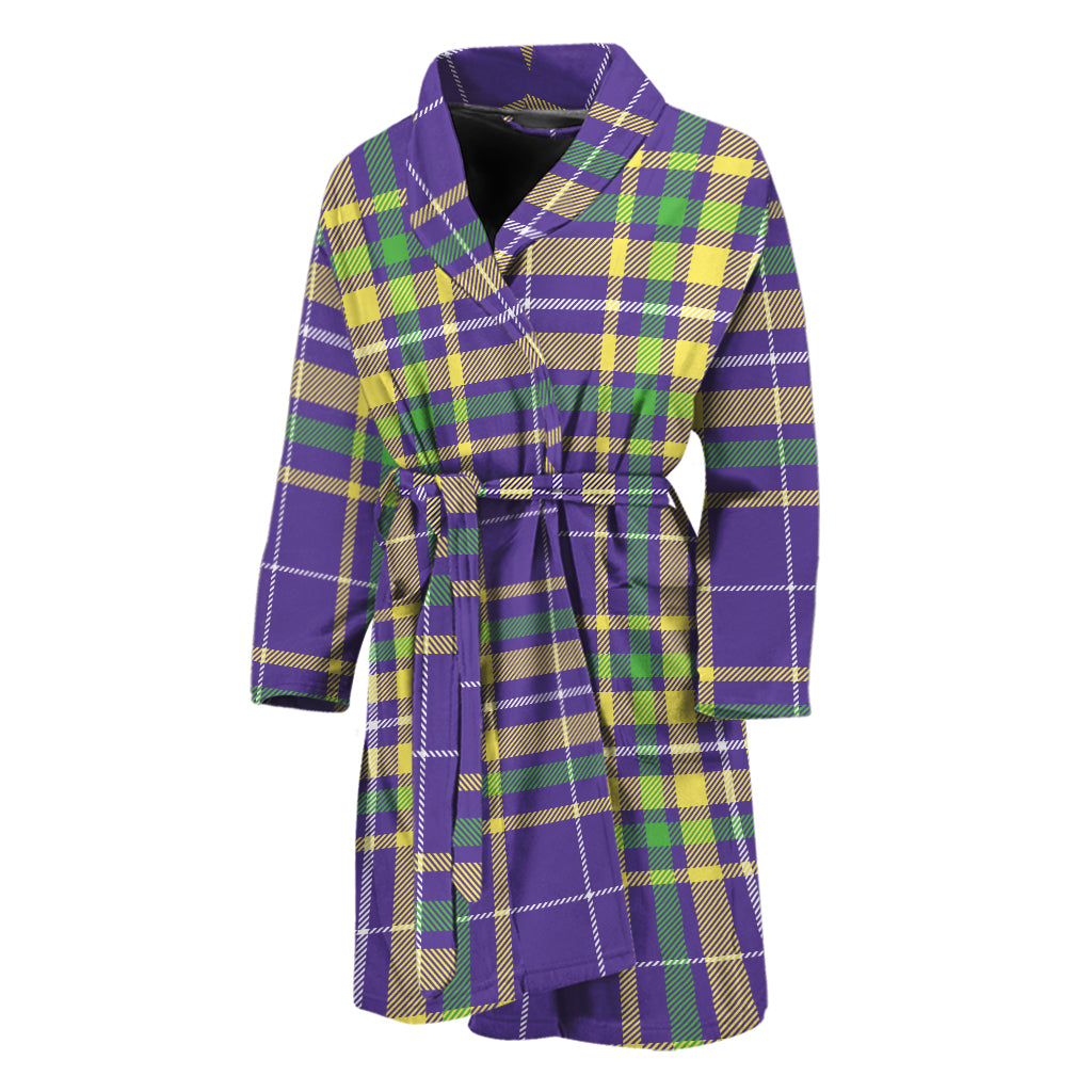 Mardi Gras Tartan Plaid Pattern Print Men's Bathrobe