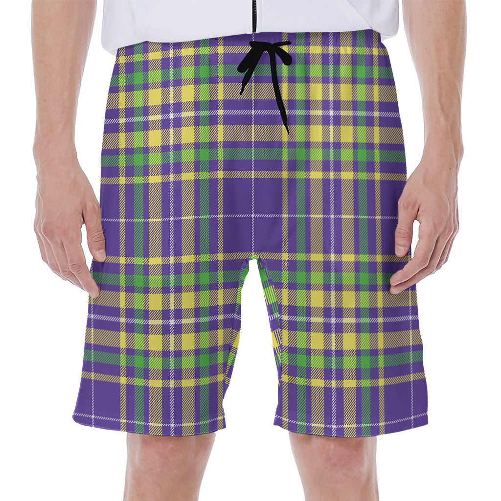 Mardi Gras Tartan Plaid Pattern Print Men's Beach Shorts