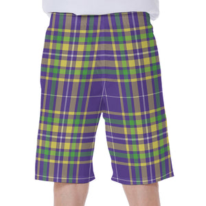 Mardi Gras Tartan Plaid Pattern Print Men's Beach Shorts