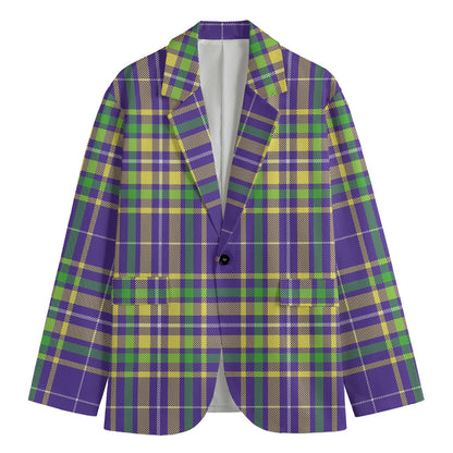 Mardi Gras Tartan Plaid Pattern Print Men's Blazer