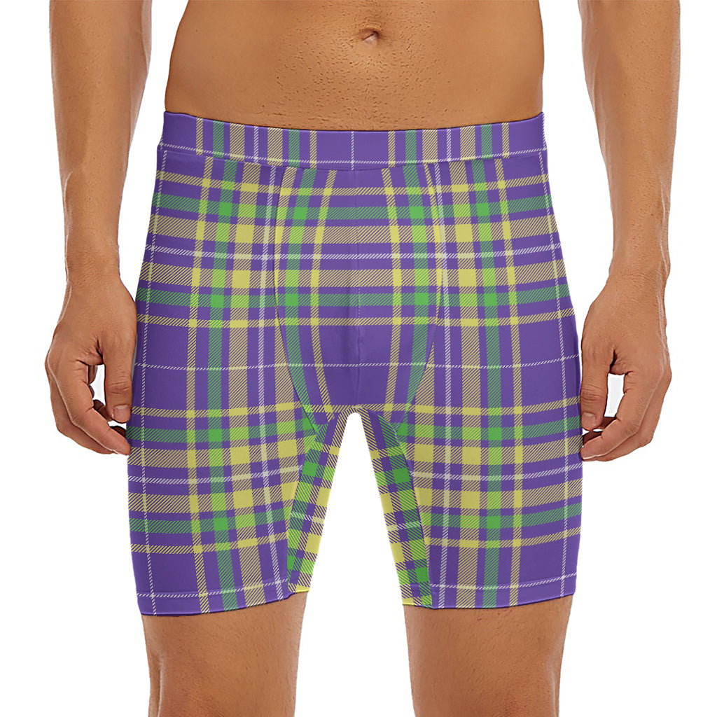 Mardi Gras Tartan Plaid Pattern Print Men's Long Boxer Briefs