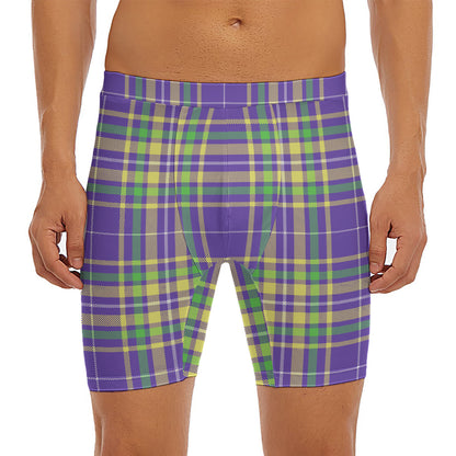 Mardi Gras Tartan Plaid Pattern Print Men's Long Boxer Briefs