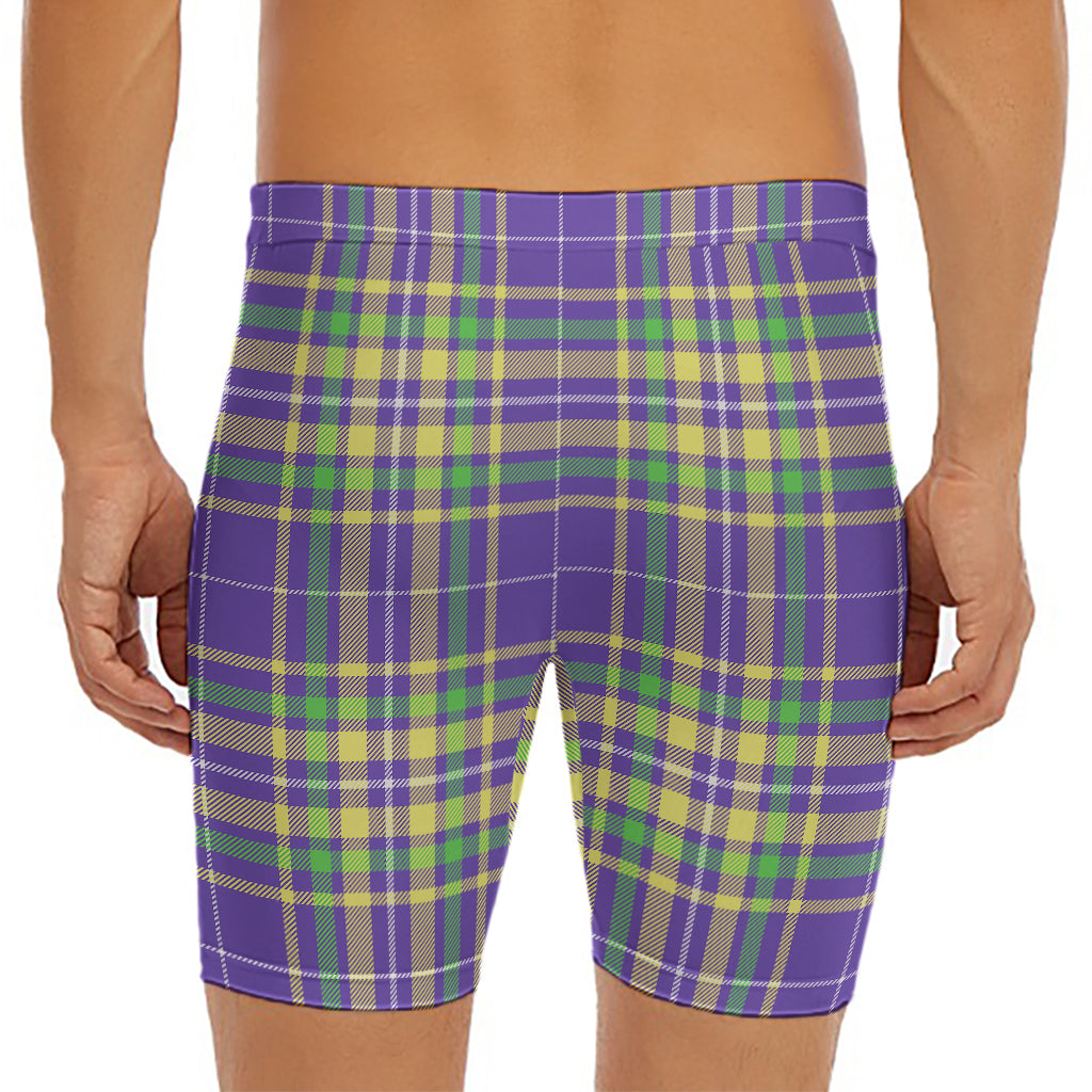 Mardi Gras Tartan Plaid Pattern Print Men's Long Boxer Briefs