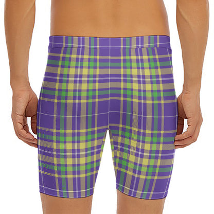 Mardi Gras Tartan Plaid Pattern Print Men's Long Boxer Briefs