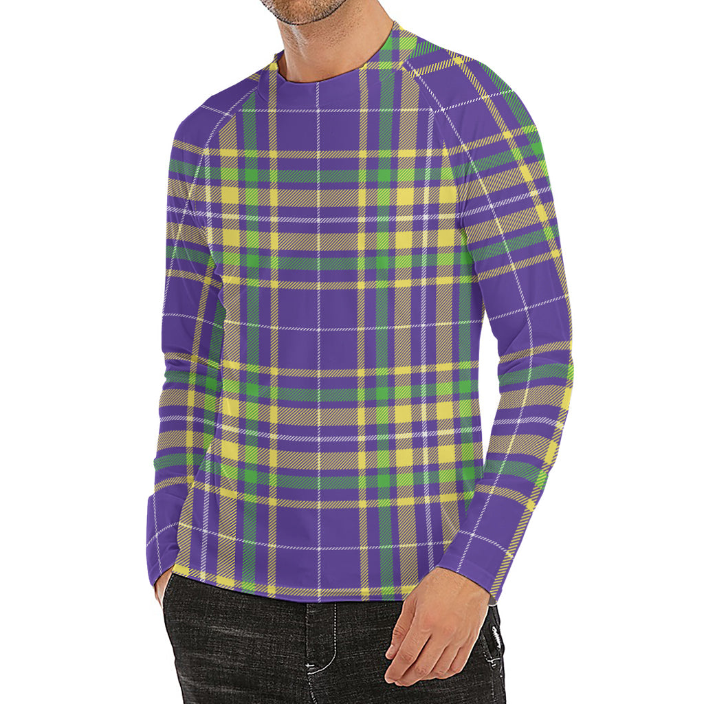 Mardi Gras Tartan Plaid Pattern Print Men's Long Sleeve Rash Guard