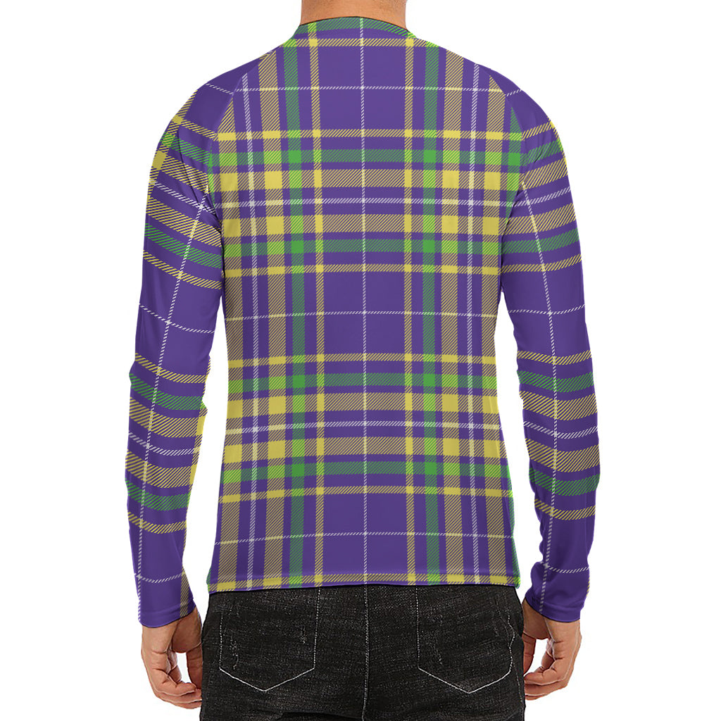 Mardi Gras Tartan Plaid Pattern Print Men's Long Sleeve Rash Guard