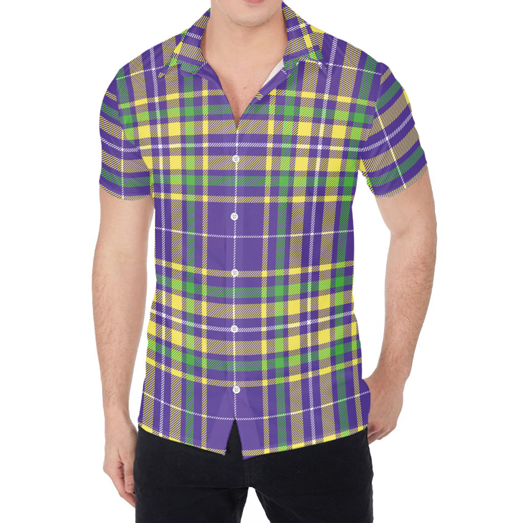 Mardi Gras Tartan Plaid Pattern Print Men's Shirt