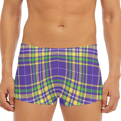 Mardi Gras Tartan Plaid Pattern Print Men's Short Boxer Briefs