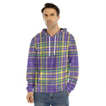 Mardi Gras Tartan Plaid Pattern Print Men's Velvet Pullover Hoodie