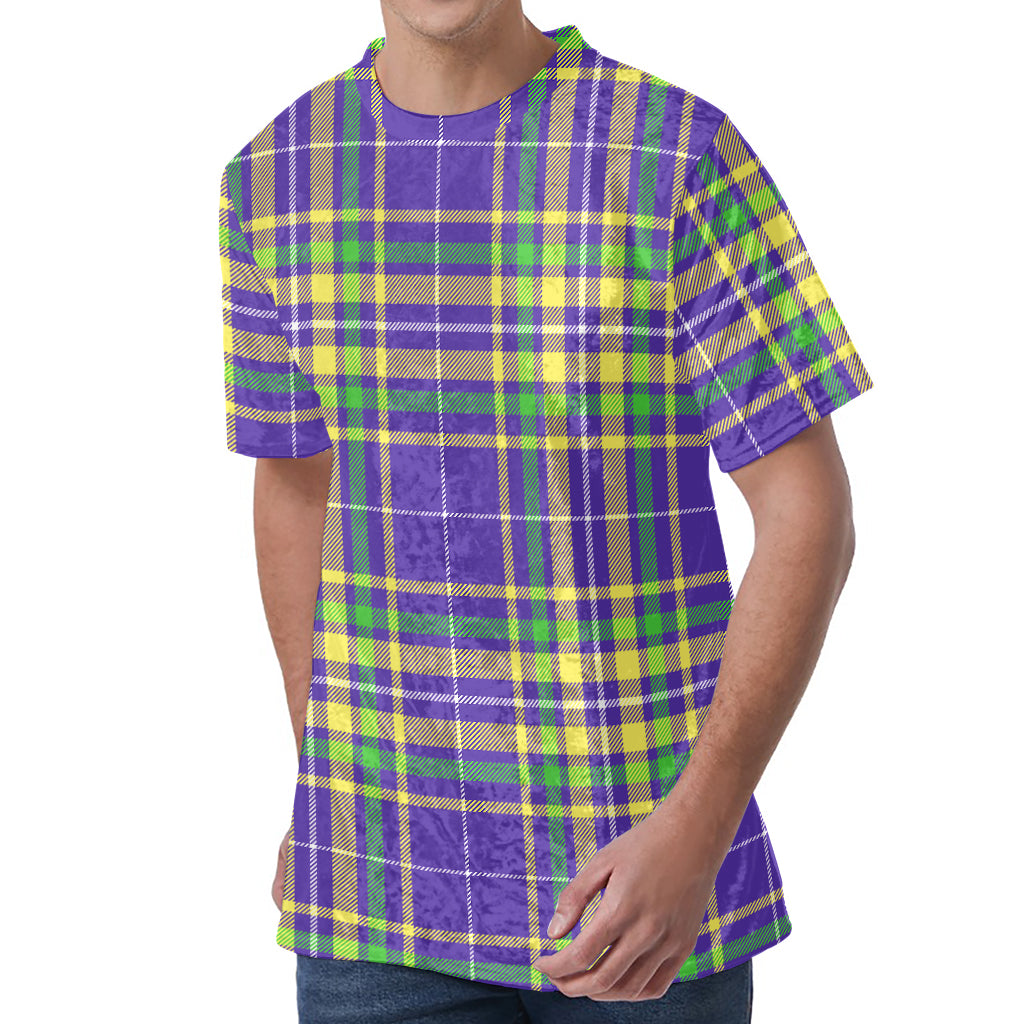 Mardi Gras Tartan Plaid Pattern Print Men's Velvet T-Shirt