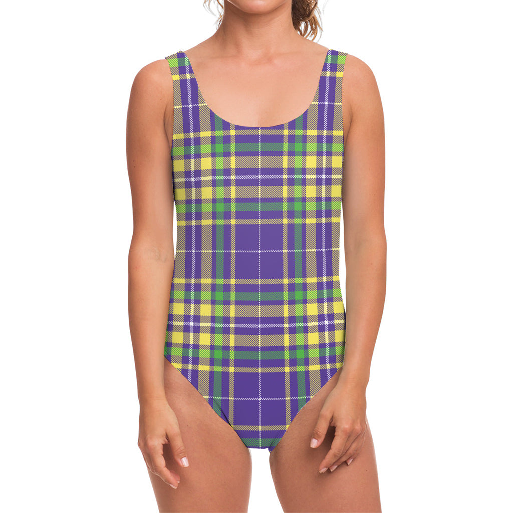 Mardi Gras Tartan Plaid Pattern Print One Piece Swimsuit