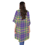 Mardi Gras Tartan Plaid Pattern Print Open Front Beach Cover Up