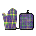 Mardi Gras Tartan Plaid Pattern Print Oven Mitt And Pot Holder Set