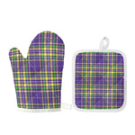 Mardi Gras Tartan Plaid Pattern Print Oven Mitt And Pot Holder Set