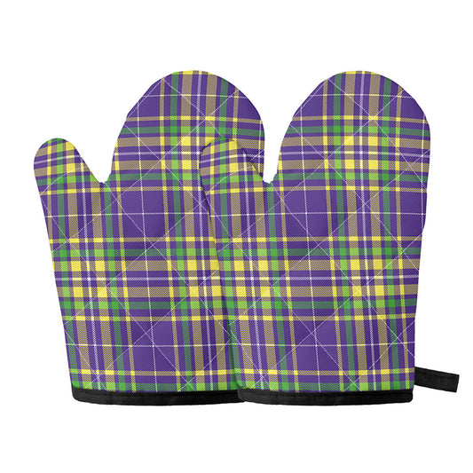 Mardi Gras Tartan Plaid Pattern Print Oven Mitts