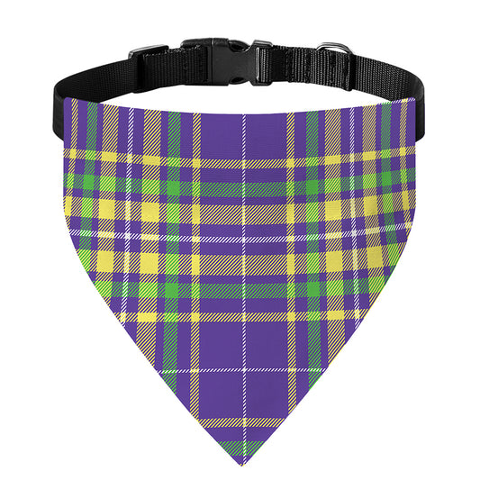 Mardi Gras Tartan Plaid Pattern Print Over The Collar Dog Bandana