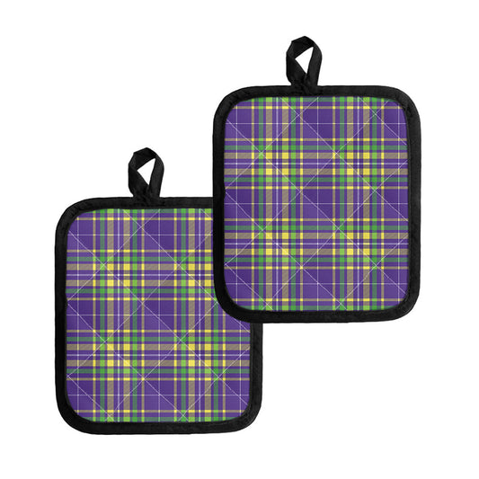 Mardi Gras Tartan Plaid Pattern Print Pot Holders