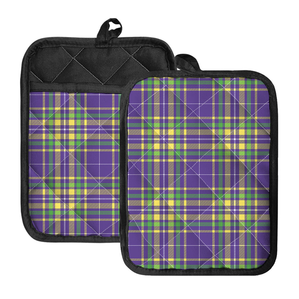 Mardi Gras Tartan Plaid Pattern Print Pot Holders With Pocket