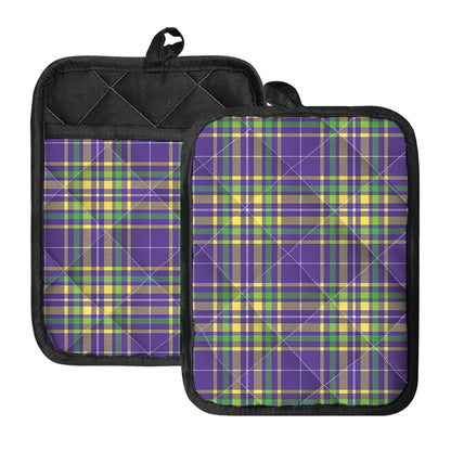 Mardi Gras Tartan Plaid Pattern Print Pot Holders With Pocket