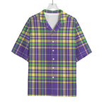 Mardi Gras Tartan Plaid Pattern Print Rayon Hawaiian Shirt